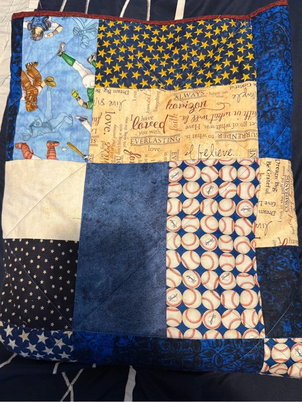 Patriotic Patchwork Quilt - Red, Blue & Cream Americana Bedding